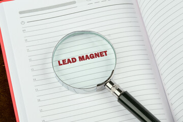 Conceptual text of the LEAD MAGNET, Lead generation concept. Lead customer and cultivation. Inbound...