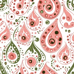 A pattern of pink and green flowers with green stems