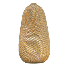 A 3D-rendered woven pendant lamp with a bulbous form and fine basket-like texture. Isolated on transparent background. 