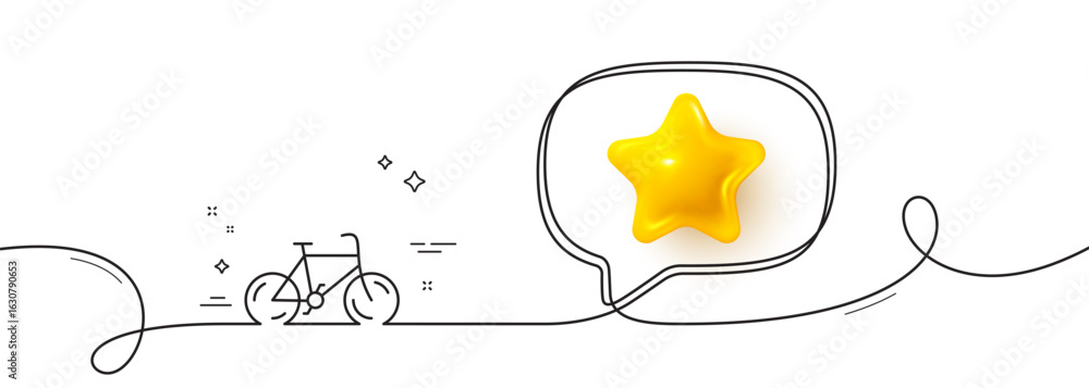 Poster bicycle transport line icon. continuous line with 3d star. bike public transportation sign. driving 
