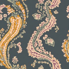 A paisley patterned fabric with a blue background