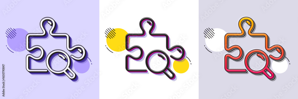 Poster search puzzle line icon. halftone dotted pattern. gradient icon with grain shadow. jigsaw piece sign