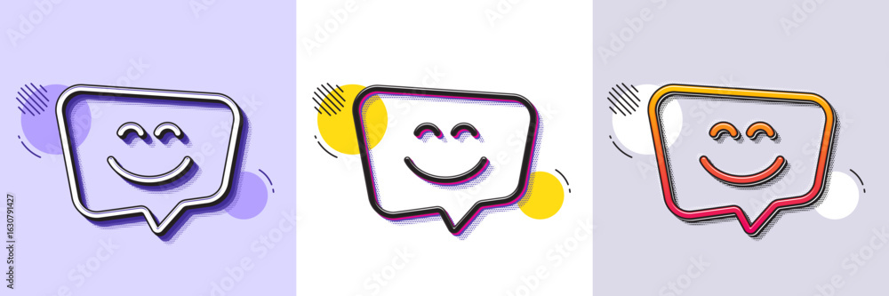 Poster smile face line icon. halftone dotted pattern. gradient icon with grain shadow. happy emoticon chat 