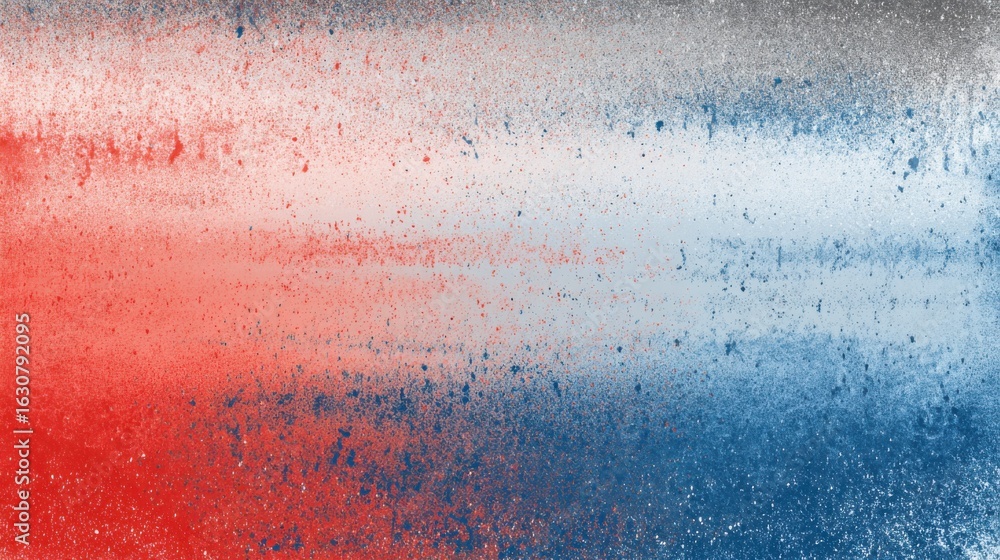 Poster an abstract artwork displays dynamic red, white, and blue splashes with a textured appearance. the v