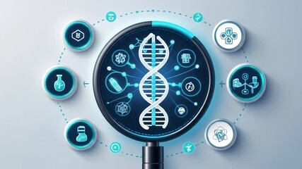 Stethoscope with DNA and medicine with health technology icons. Digital health services and network connections. Medical and pharmaceutical. 4k video. - Powered by Adobe