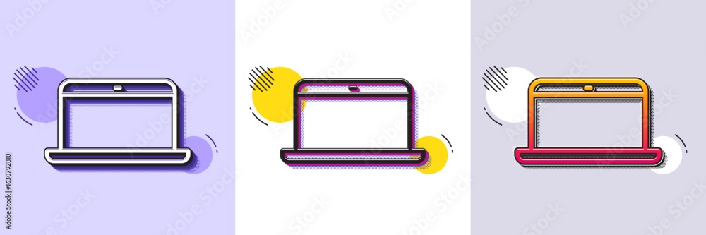 Poster laptop computer icon. halftone dotted pattern. gradient icon with grain shadow. notebook sign. porta