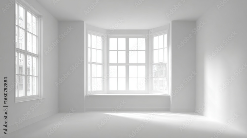 Aufkleber an empty room features large windows allowing plenty of natural light. the minimalist design emphasi