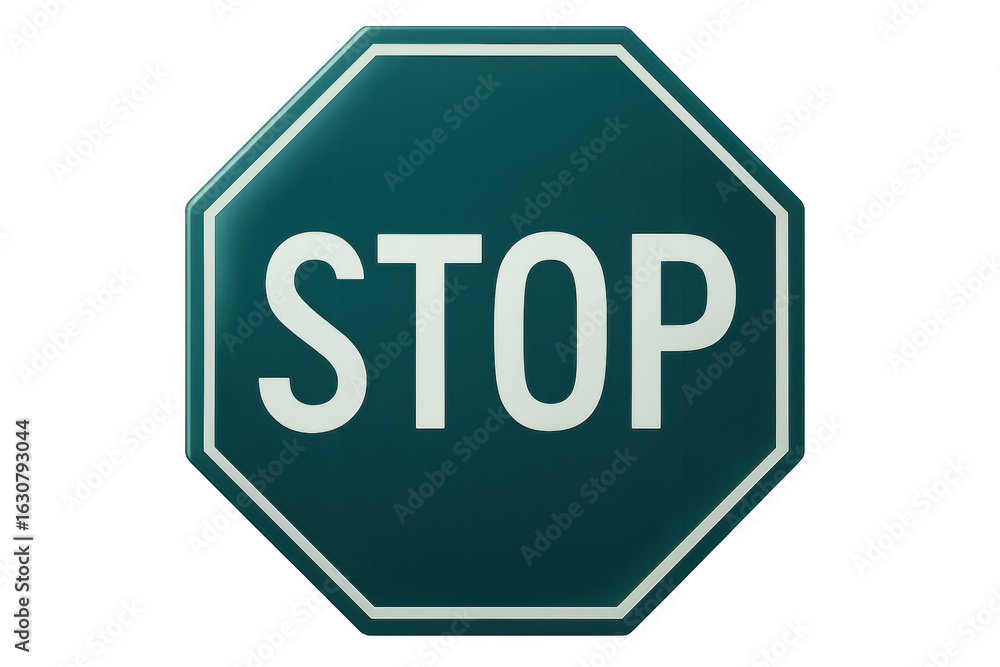 Poster octagonal stop sign with white letters spelling stop on a teal background with transparent backgroun