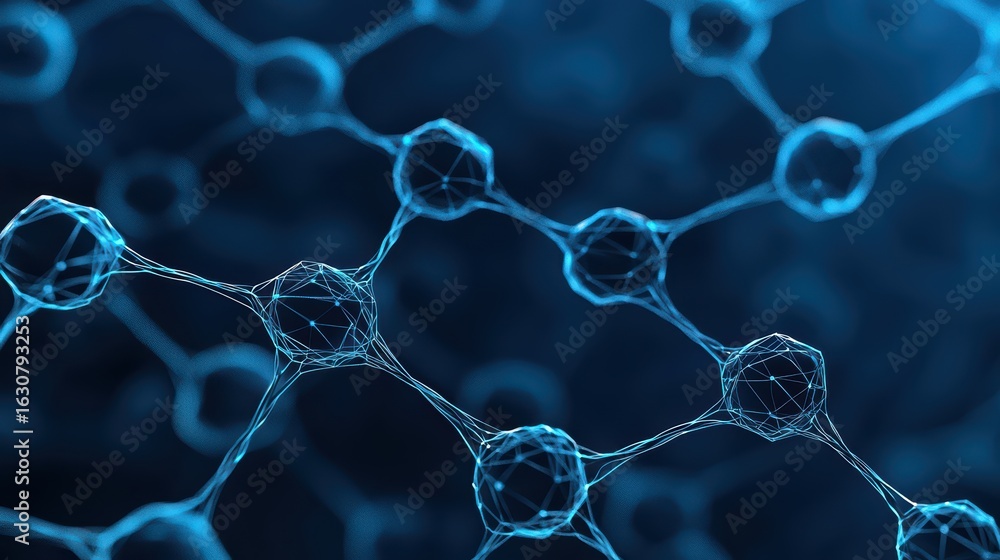 Poster digital representation of molecular network in blue color
