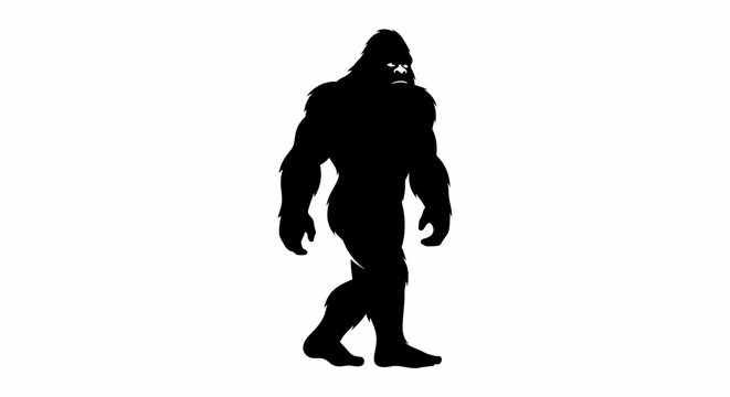 Walking silhouette of a legendary forest giant. Vector illustration of a mythical ape-man cryptid on a white background.