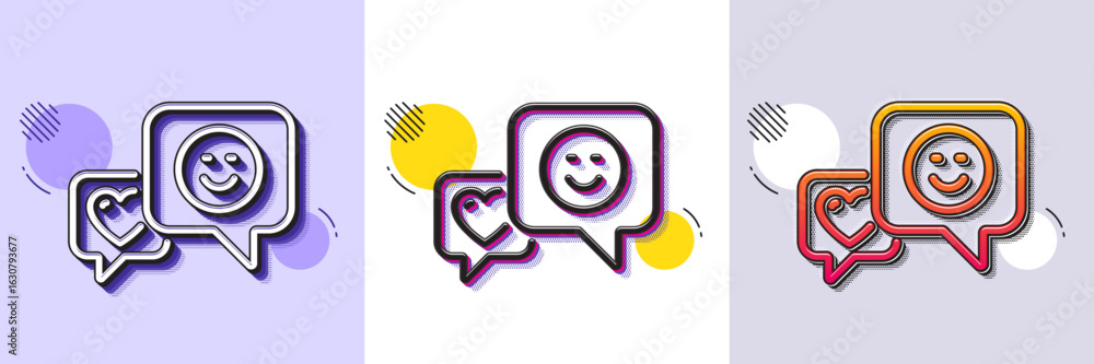 Poster heart and smile line icon. halftone dotted pattern. gradient icon with grain shadow. favorite like s