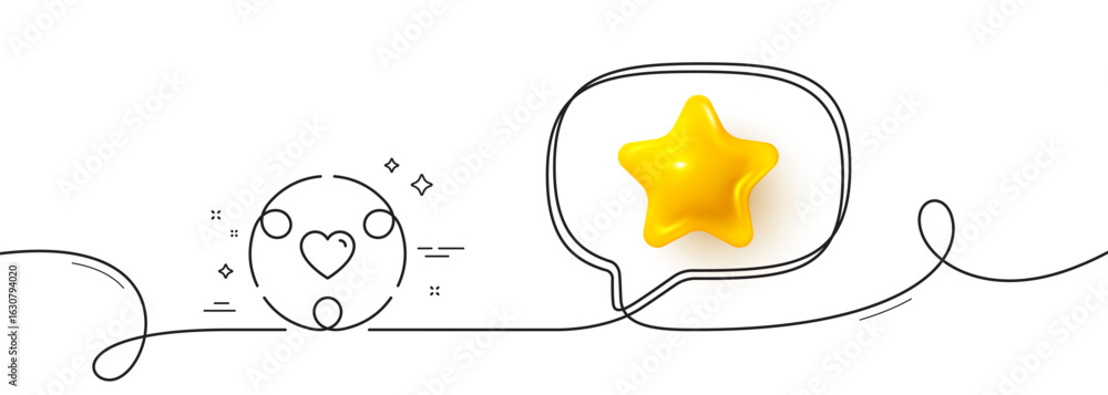 Poster inclusion line icon. continuous line with 3d star. equity culture sign. gender diversity symbol. 3d 