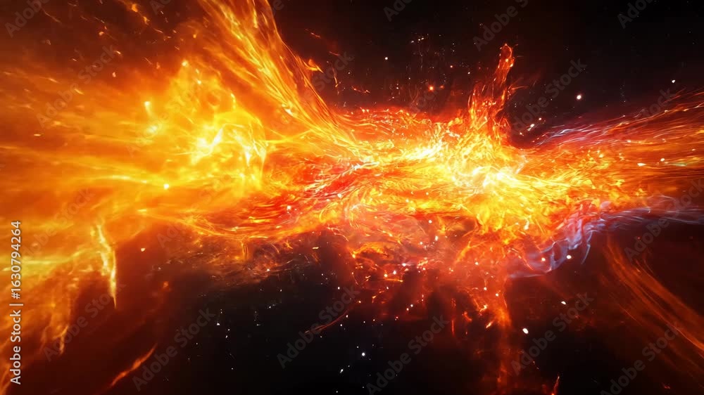 Poster cosmic firestorm: vivid nebula and stellar explosions animation in deep space environment