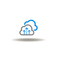 Vector illustration of clouds with arrows up. Symbol of synchronization and mobile access for file management. Icon of digital security.