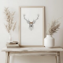 Minimalist Deer Head Print Frame Mockup