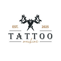 black silhouette illustration logo tattoo machine with vintage old retro minimalist concept template symbol tattoo studio design