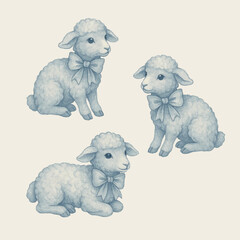 Vintage French style Easter sheep in blue and white colours