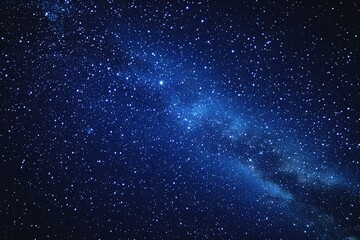 Fototapeta premium Starry sky background, blue night sky full of stars, glowing stars in the dark space, starry background, dark night, stars in the distance, starlight, dark background with a blue glow, night sky. 