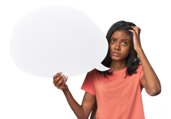 Indian woman with dialogue bubble being shocked, she has remembered important meeting.