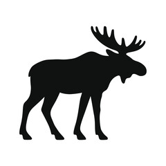 Majestic black silhouette of a large bull moose with impressive antlers standing in profile