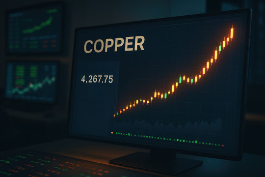 Copper price spike shown on digital screen reflects market trends and investor interest in commodities