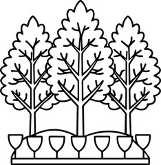 Obraz premium Tree nursery black outline vector and illustration, coloring book page