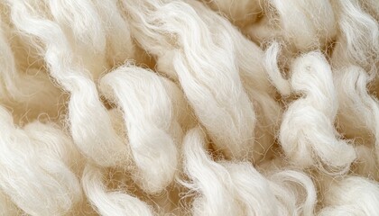 Close Up White Wool Fibers Texture Background in Neutral Colors with Soft and Fluffy Appearance