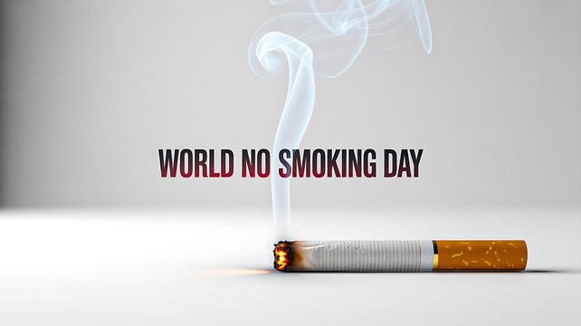 world no smoking day awareness with burning cigarette and smoke on white background