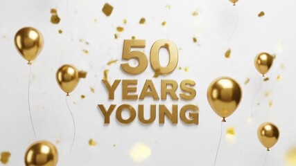 Gold balloons and confetti celebrating 50 years young. - Powered by Adobe