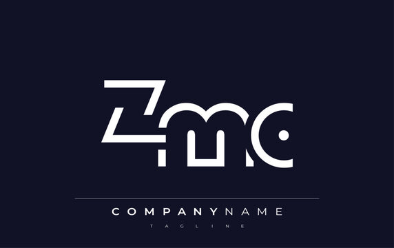 ZMC Minimalistic Logo Design Featuring Geometric Shapes and Simple Typography. Abstract letter logo design