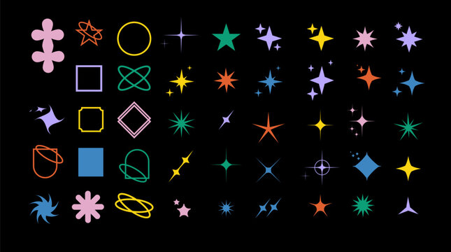 Brutalist shapes for swiss minimal style design. Trendy geometric postmodern primitive figures. Brutalist bauhaus contemporary star line and forms. Vector
