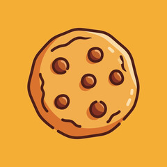 Fototapeta premium Delicious round chocolate chip cookie on a warm orange background, sweet snack.