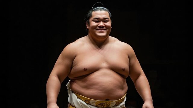 Sumo wrestler, centered, against a black background