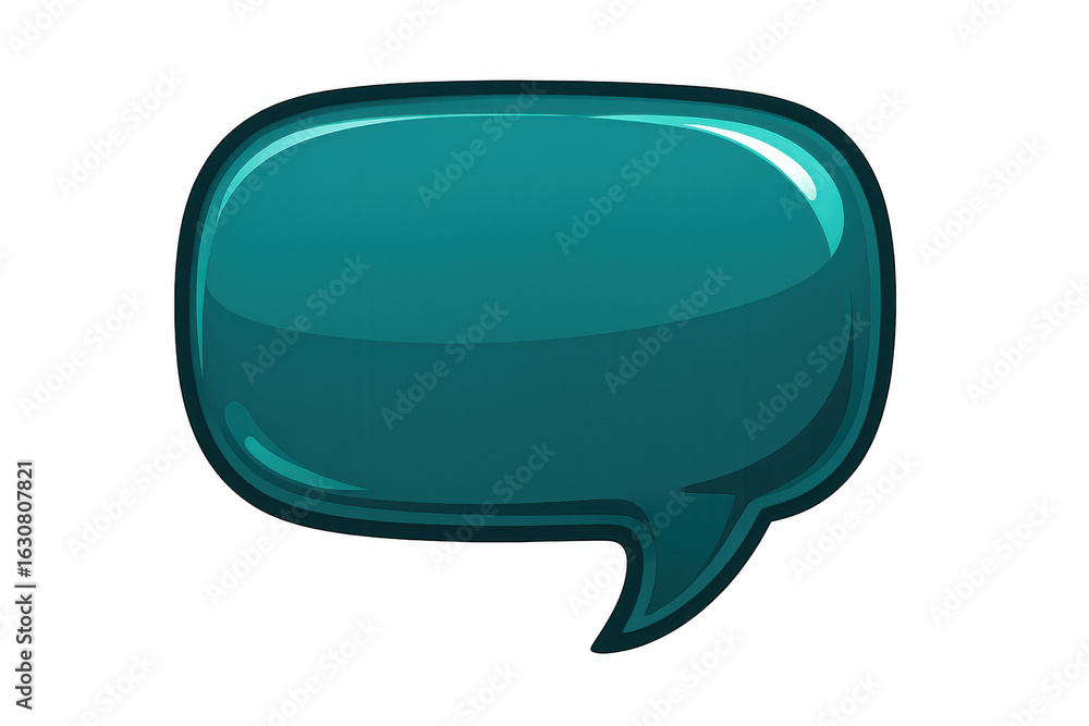 Poster glossy teal speech bubble provides ample space for custom text against a transparent background