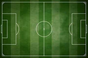 Overhead view of a lush green soccer field with detailed markings and goals