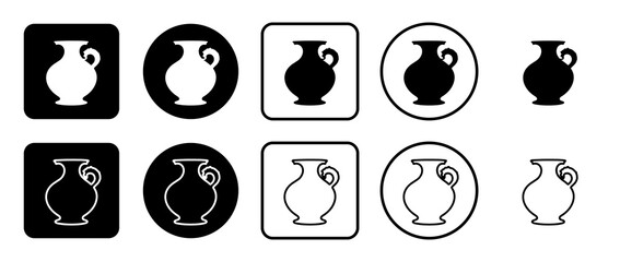 Icon set of antique vase symbol. Filled, outline, black and white icons set, flat style.  Illustration on transparent background