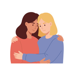 Two women embracing each other in emotional support and comfort  