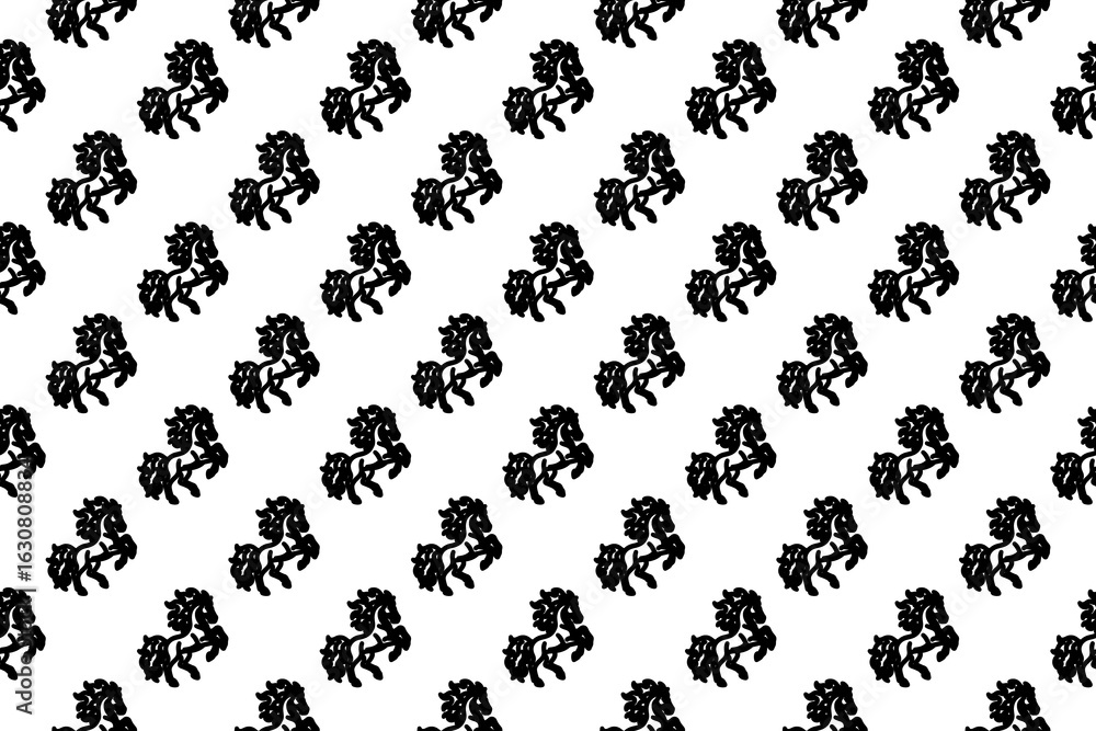 Poster seamless pattern completely filled with outlines of fiery horse symbols. elements are evenly spaced.