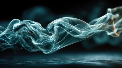 Teal smoke swirls against dark backdrop