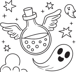 Kawaii Halloween Ghost Potion Bottle Coloring Book – Cute Witchy Ghost Line Art for Kids and Adults