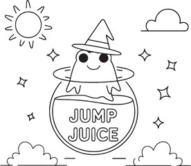 Kawaii Halloween Ghost Potion Bottle Coloring Book – Cute Witchy Ghost Line Art for Kids and Adults