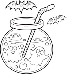 Kawaii Halloween Ghost Potion Bottle Coloring Book – Cute Witchy Ghost Line Art for Kids and Adults