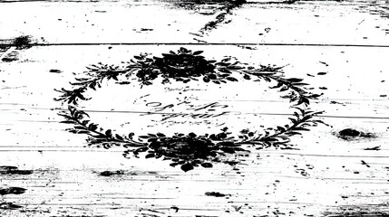 Naklejka premium Ornate floral wreath design on distressed wooden planks.