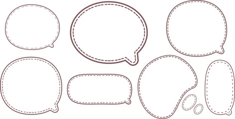 This is a collection of dark red-outlined speech bubbles. The most prominent style features a double outline: a solid red line on the outside and a dashed red line on the inside.  © kyon