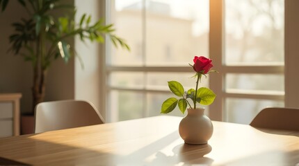 red rose flower in a vase on a table