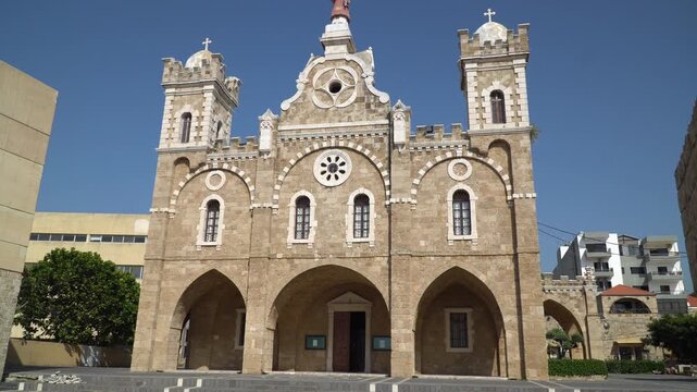 The Saint Stephen Cathedral, a Maronite Catholic church located next to the port of Batroun, Lebanon