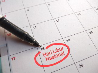 Calendar and pen. August 18, 2025 a national holiday to celebrate the 80th Indonesian Independence...