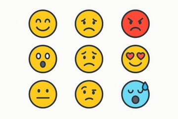 Comprehensive emotion icon collection with modern flat design and consistent styling