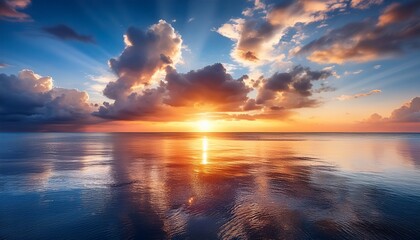 Fototapeta premium mindfulness concept stunning sunrise over the ocean with vibrant colors and dramatic clouds reflecting on the water