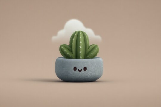 Whimsical cactus character in a minimalist pot set against a dusty pink backdrop creating an inviting decor element enhancing modern aesthetics captured with clarity